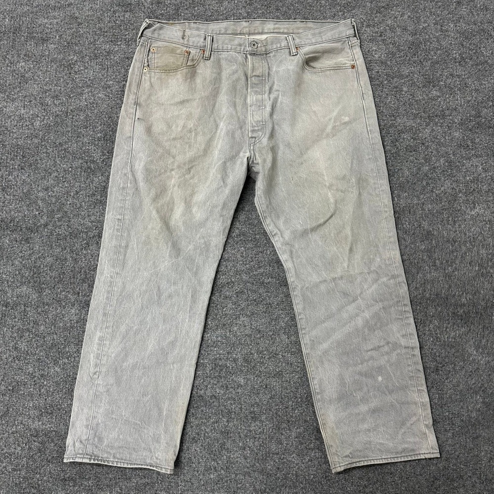 Levi's Jeans Mens Size 42 Grey 501 Original Fit Cotton Straight Leg Stained DIY